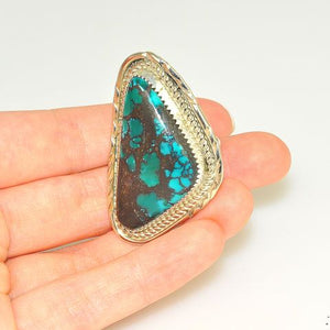 Native American Sterling Silver Turquoise Twist Edge Navajo-Made Ring