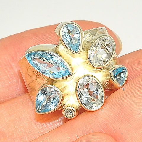 Sterling Silver Blue and White Topaz Ring