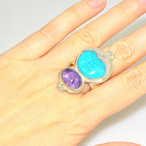Sterling Silver Turquoise Face and Russian Charoite Ring