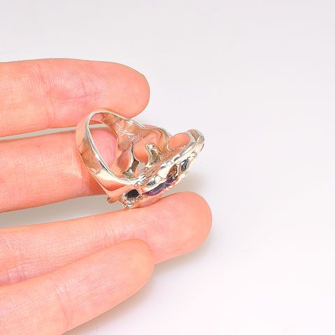 Sterling Silver Biwa Pearl and Amethyst Ring