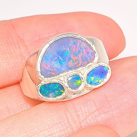 Sterling Silver Multi Opal Ring