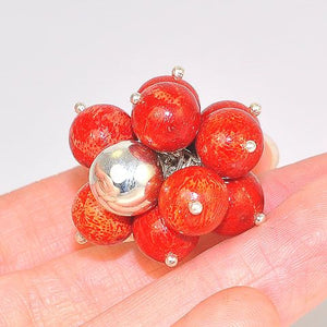 Sterling Silver Red Sponge Coral Bubble Ring (Size 9.5)