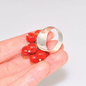 Sterling Silver Red Sponge Coral Bubble Ring (Size 9.5)