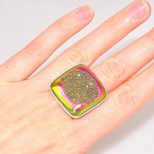 Sterling Silver Titanium Druzy Square Ring