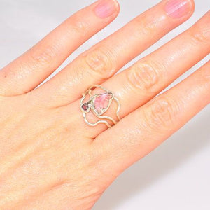 .999 Fine Silver Watermelon Tourmaline and Pink Tourmaline Ring