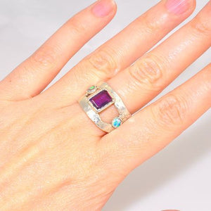 .999 Fine Silver Amethyst and Opal Ring