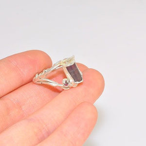 .999 Fine Silver Tourmaline and Tourmaline Crystal Ring