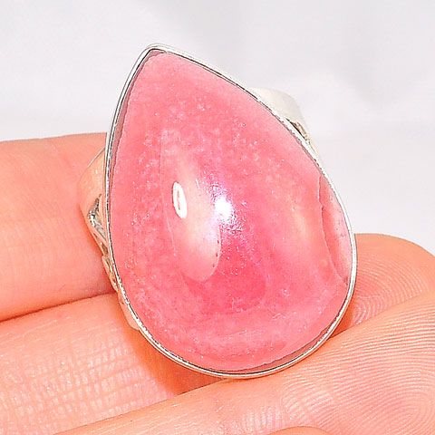 Sterling Silver Rhodonite Teardrop with Scroll Band Ring