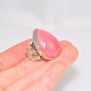 Sterling Silver Rhodonite Teardrop with Scroll Band Ring