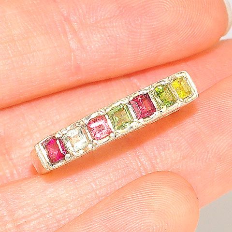 Sterling Silver India Multicolor Tourmaline Band Ring