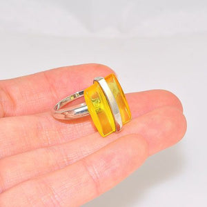 Sterling Silver Baltic Butterscotch Amber Rectangle Ring