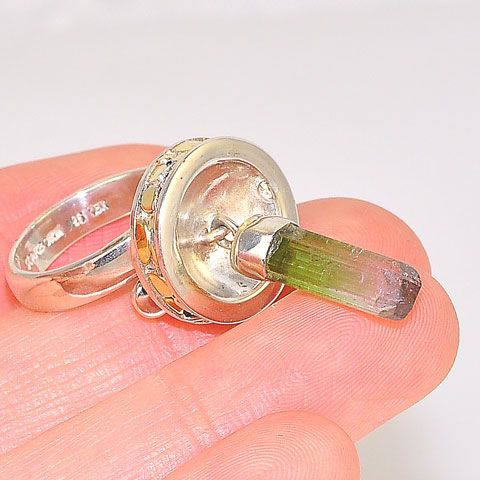 Sterling Silver Watermelon Tourmaline Crystal Ring