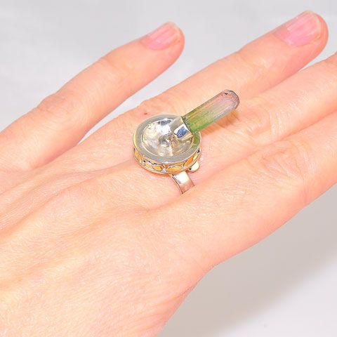 Sterling Silver Watermelon Tourmaline Crystal Ring
