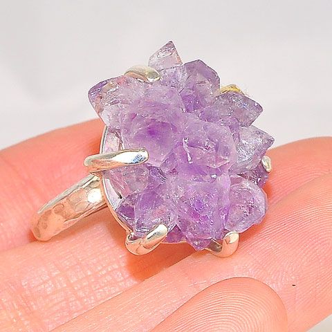 Sterling Silver Amethyst Crystal Cluster Ring