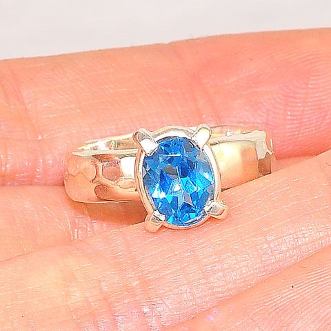 Sterling Silver Blue Topaz Oval Prong Ring
