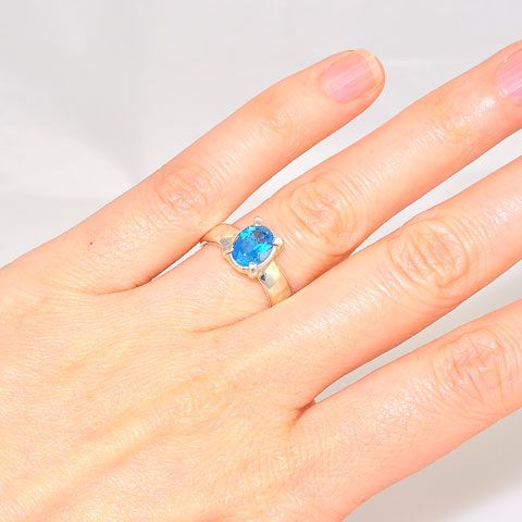 Sterling Silver Blue Topaz Oval Prong Ring