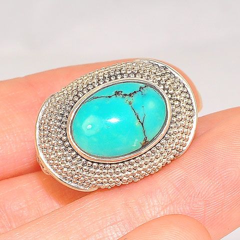 Sterling Silver Turquoise Oval Ring (Size 8)