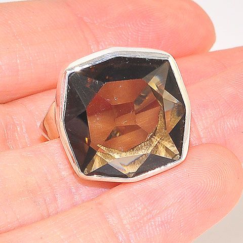 Sterling Silver Smoky Quartz Faceted Ring