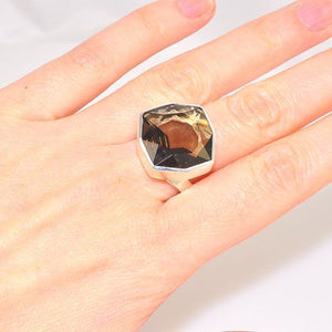 Sterling Silver Smoky Quartz Faceted Ring