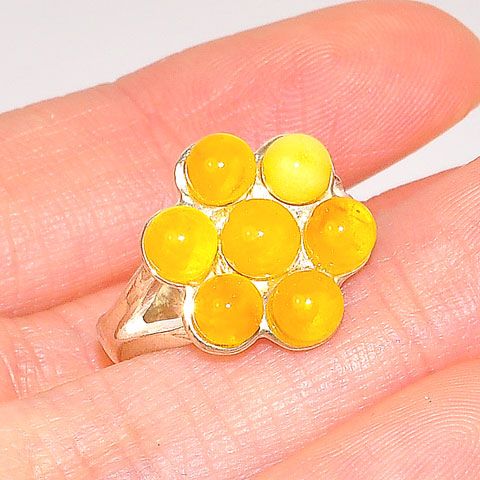 Sterling Silver Baltic Butterscotch Amber Flower Ring