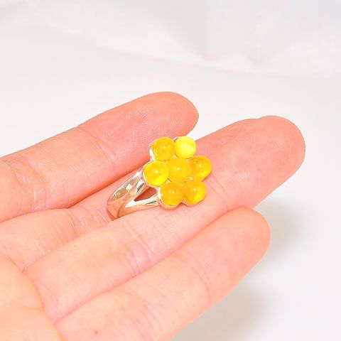 Sterling Silver Baltic Butterscotch Amber Flower Ring
