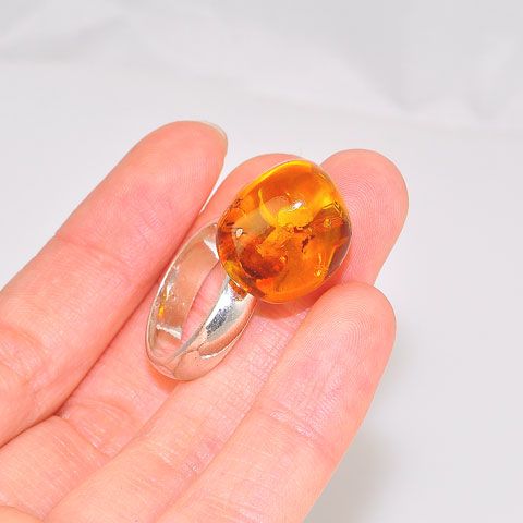 Sterling Silver Baltic Honey Amber Nugget Ring