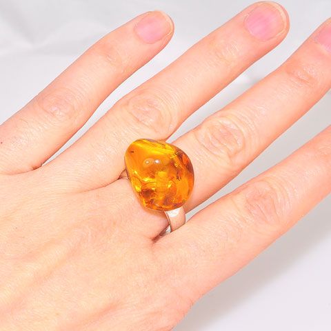 Sterling Silver Baltic Honey Amber Nugget Ring