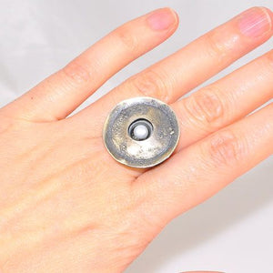 Oxidized Sterling Silver Pearl Medallion Ring
