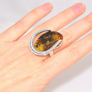 Sterling Silver Baltic Honey Amber Wire Cape Ring