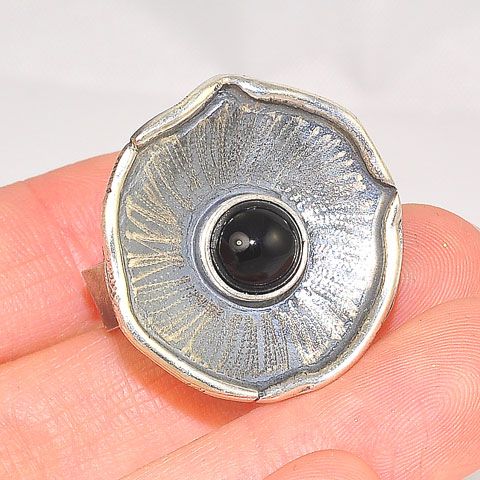 Oxidized Sterling Silver Onyx Flower Ring