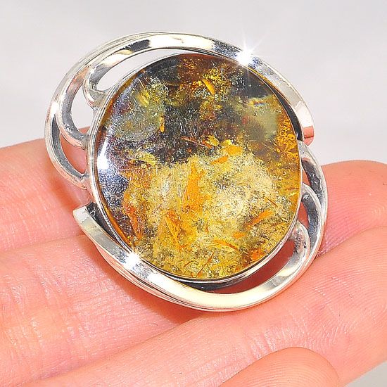Sterling Silver Baltic Honey Amber Circle Wire Wrap Ring
