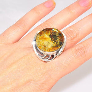 Sterling Silver Baltic Honey Amber Circle Wire Wrap Ring