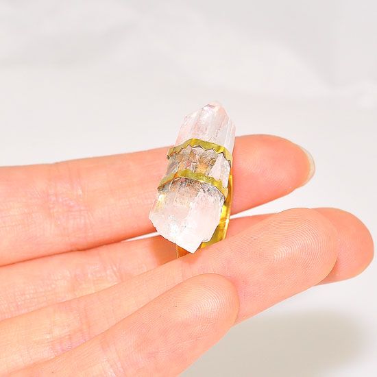 22K Gold Over Brass Clear Quartz Crystal Ring