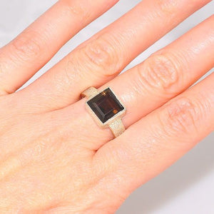 Sterling Silver Speckled Band Smokey Quartz Square Ring 