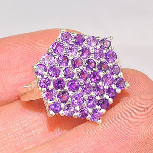Sterling Silver India Amethyst Bead Cluster Star Ring