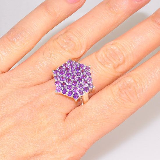 Sterling Silver India Amethyst Bead Cluster Star Ring