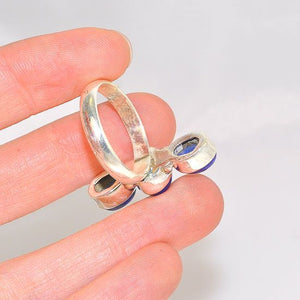 Sterling Silver India Lapis Lazuli Trio Bead Ring