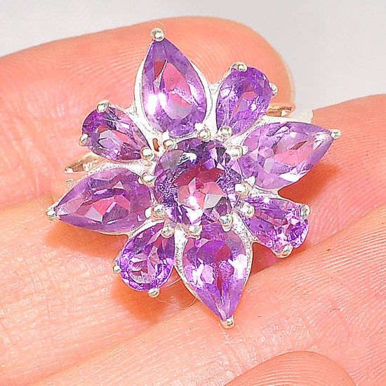 Sterling Silver India Amethyst Starburst Flower Ring