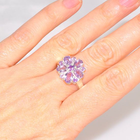 Sterling Silver India Whimsical Amethyst Small Flower Ring
