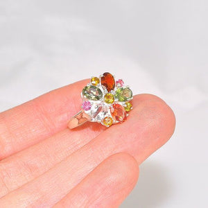 Sterling Silver India Multicolored Tourmaline Small Flower Ring