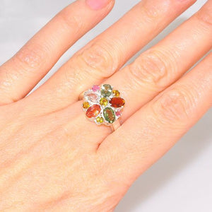 Sterling Silver India Multicolored Tourmaline Small Flower Ring