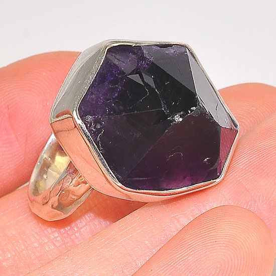 Sterling Silver Amethyst Oversized Crystal Ring