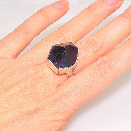 Sterling Silver Amethyst Oversized Crystal Ring