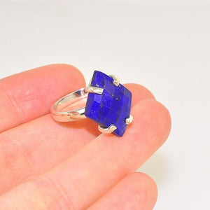 Sterling Silver Diamond Shaped Lapis Lazuli Faceted Ring