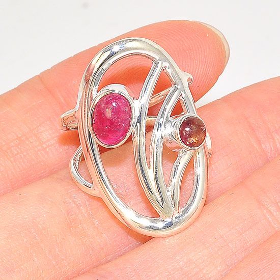 Sterling Silver Oval Design Pink Tourmaline Ring