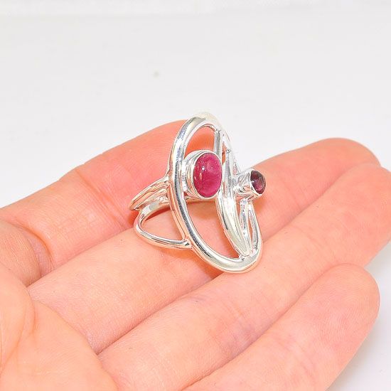 Sterling Silver Oval Design Pink Tourmaline Ring