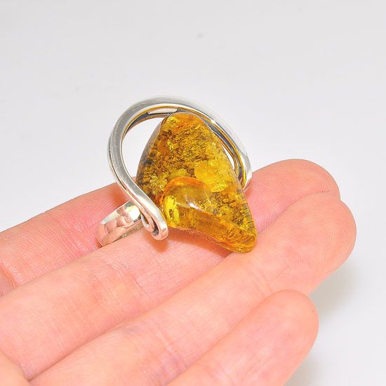 Sterling Silver Baltic Honey Amber Wire Cape Ring