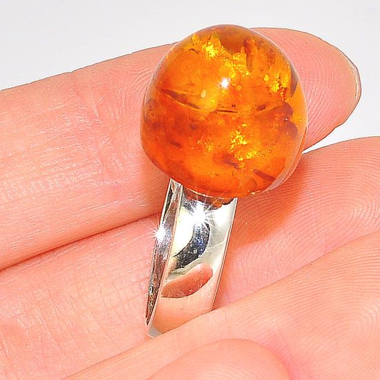 Sterling Silver Baltic Honey Amber Gumdrop Ring