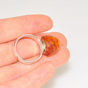 Sterling Silver Baltic Honey Amber Gumdrop Ring