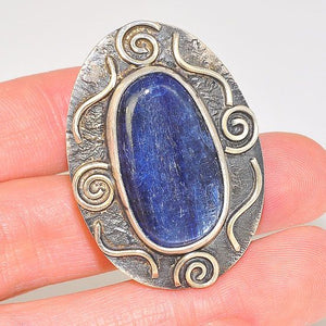 Oxidized Sterling Silver Kyanite Oval Scroll Edge Ring